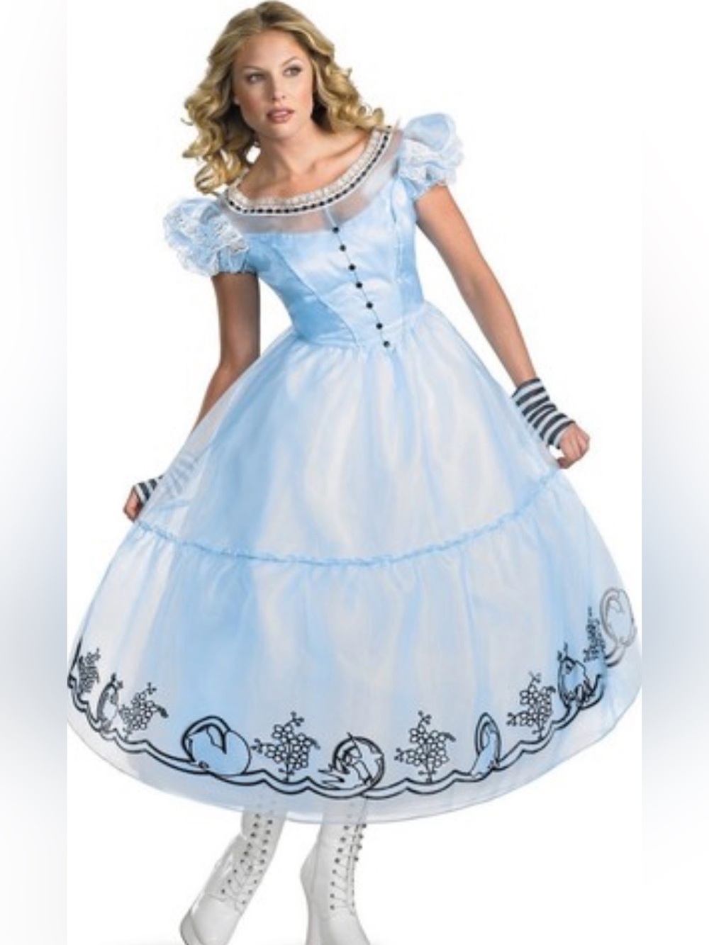 Alice in wonderland deluxe adult Halloween costume Disney M 8-10 dress gloves